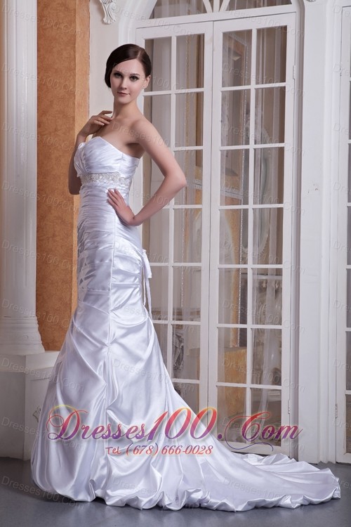 Off White Pleated Wedding Dress Column Sweetheart Ruch