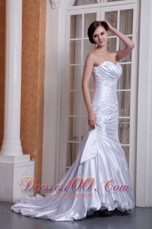 Off White Pleated Wedding Dress Column Sweetheart Ruch