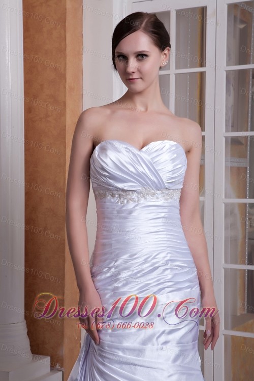 Off White Pleated Wedding Dress Column Sweetheart Ruch