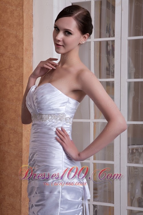 Off White Pleated Wedding Dress Column Sweetheart Ruch