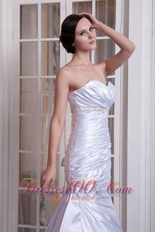 Off White Pleated Wedding Dress Column Sweetheart Ruch