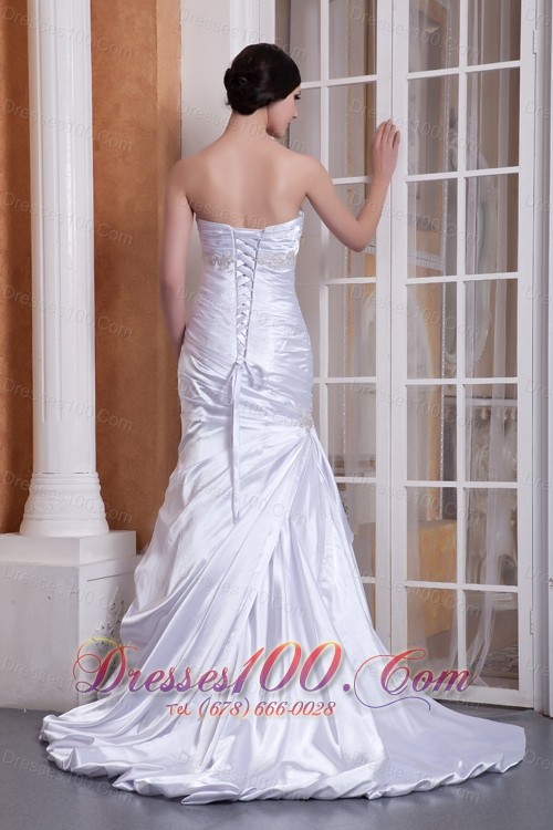 Off White Pleated Wedding Dress Column Sweetheart Ruch