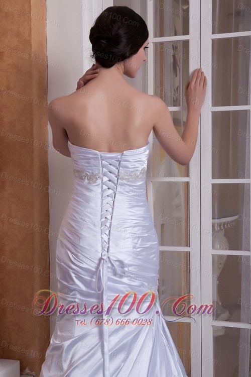 Off White Pleated Wedding Dress Column Sweetheart Ruch