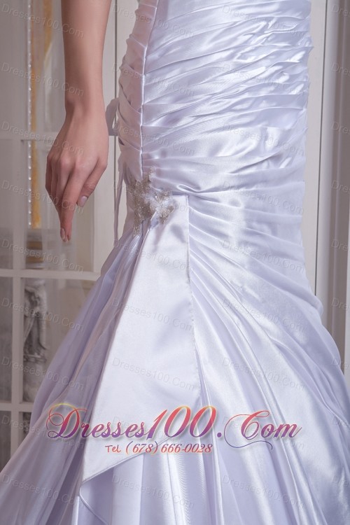 Off White Pleated Wedding Dress Column Sweetheart Ruch