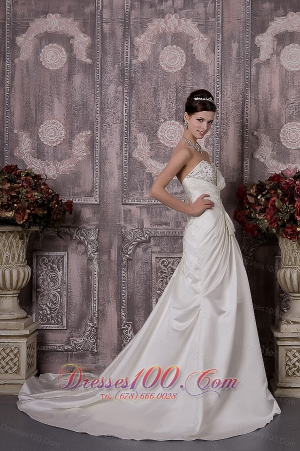 Pretty A-line Wedding Dress Bowknot Court Train Buttons