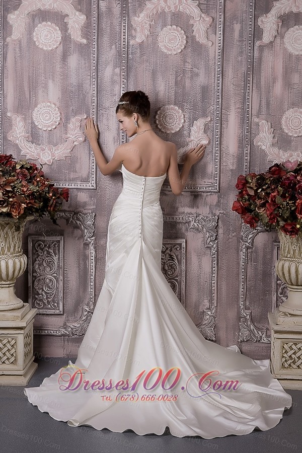 Pretty A-line Wedding Dress Bowknot Court Train Buttons