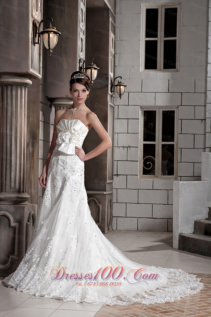 Handle Flowers Wedding Dress A-line Lace Overlay