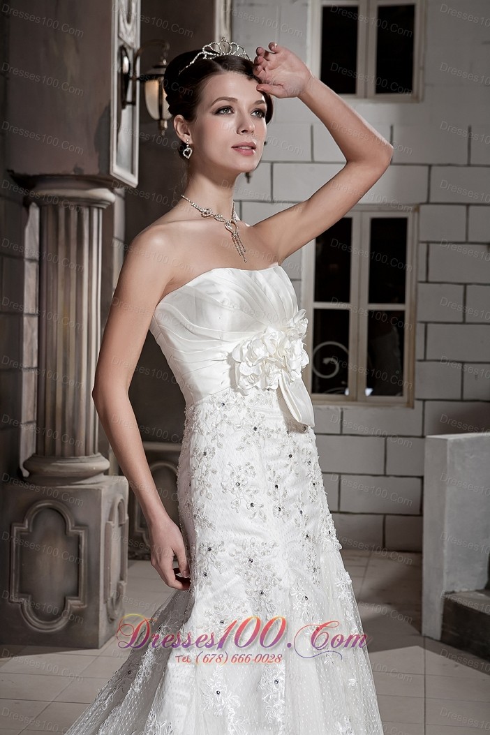 Handle Flowers Wedding Dress A-line Lace Overlay