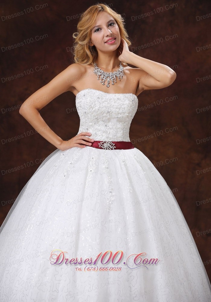 Lace Beading Decorate Ball Gown Wedding Dress Colored