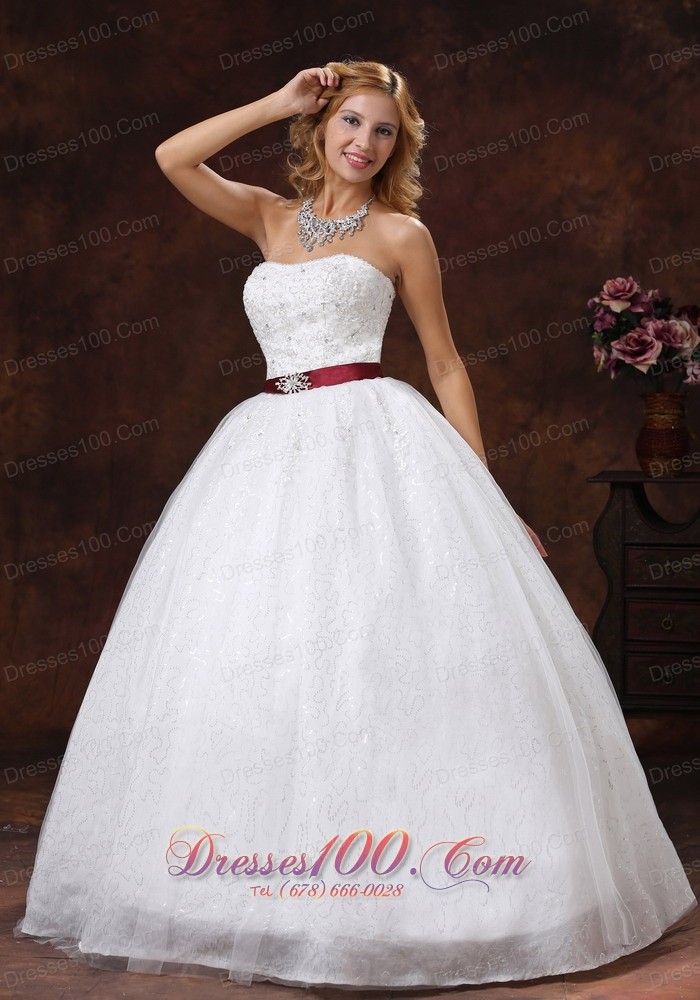 Lace Beading Decorate Ball Gown Wedding Dress Colored