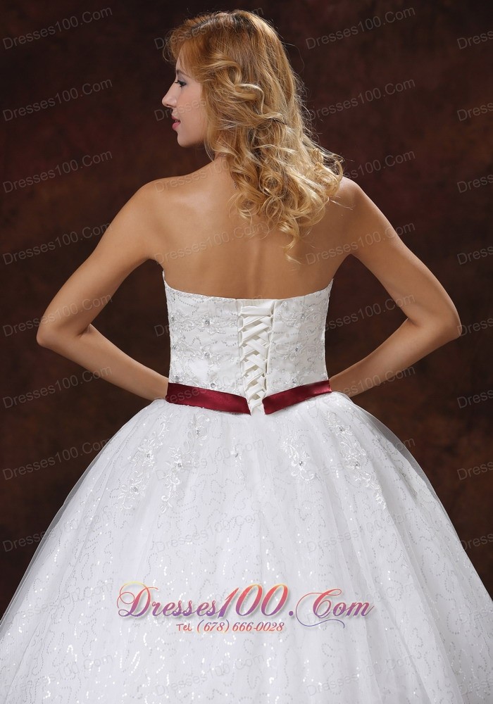 Lace Beading Decorate Ball Gown Wedding Dress Colored