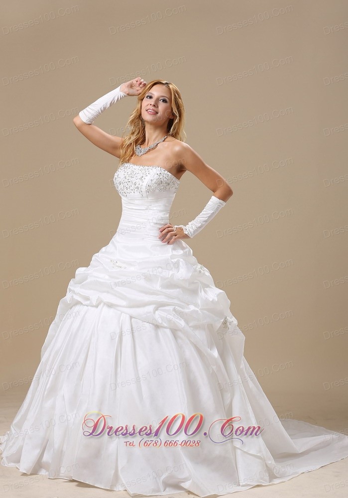 Ball Gown Wedding Dress Appliques Ruch Pick-ups