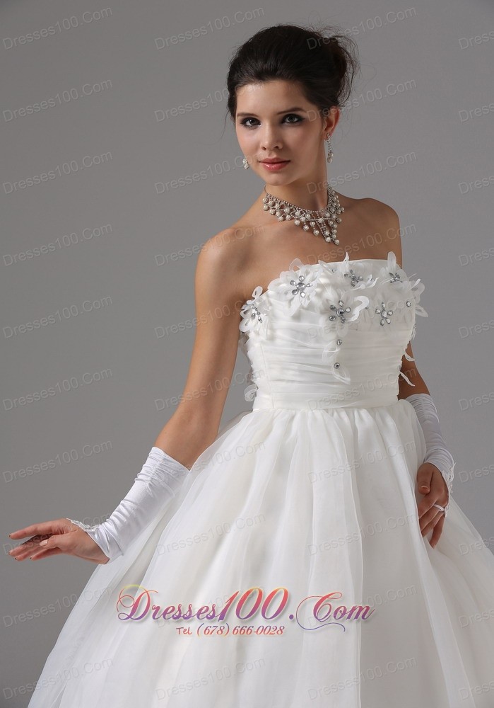 Strapless Tulle Appliques Wedding Dress Ball Gown