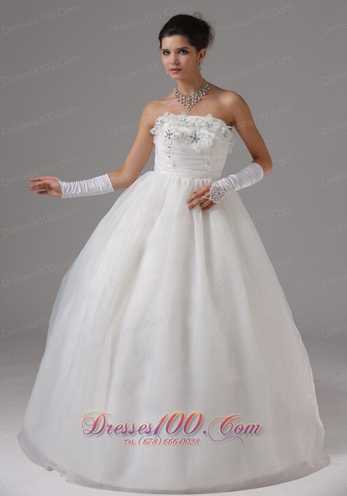 Strapless Tulle Appliques Wedding Dress Ball Gown