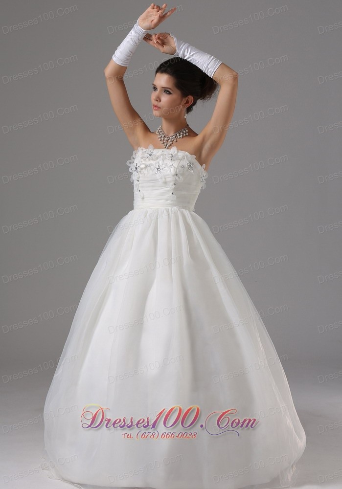Strapless Tulle Appliques Wedding Dress Ball Gown
