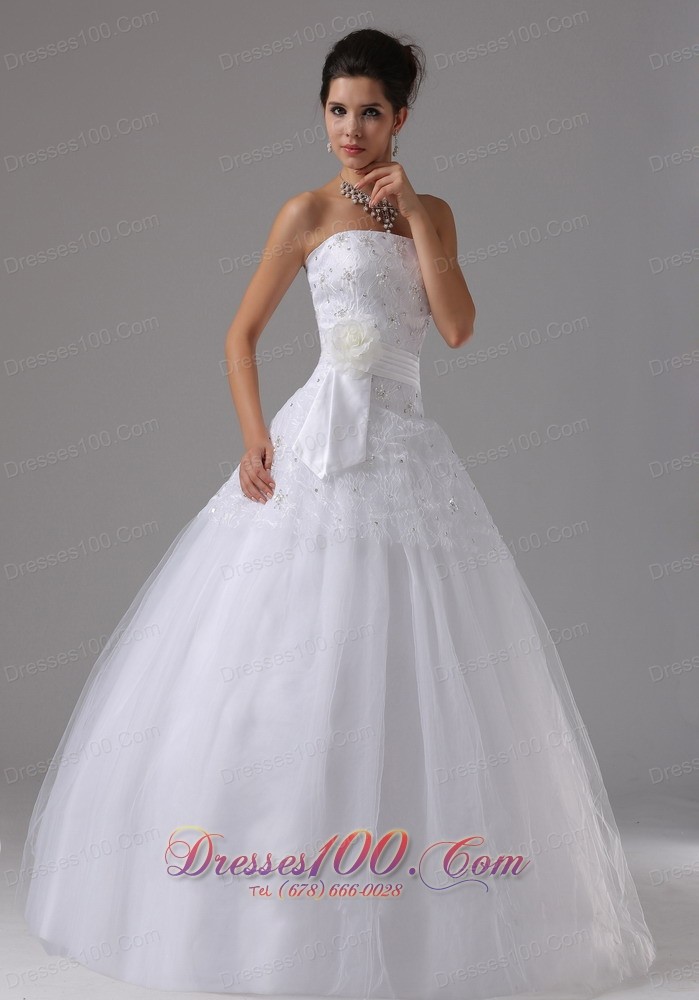 Floral Accent Wedding Dress Lace Bodice Sash Tulle