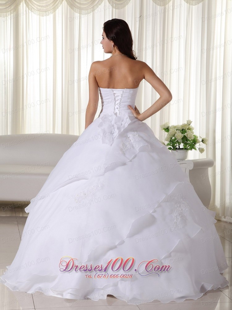 Beaded Organza Flower Sweetheart Wedding Ball Gown