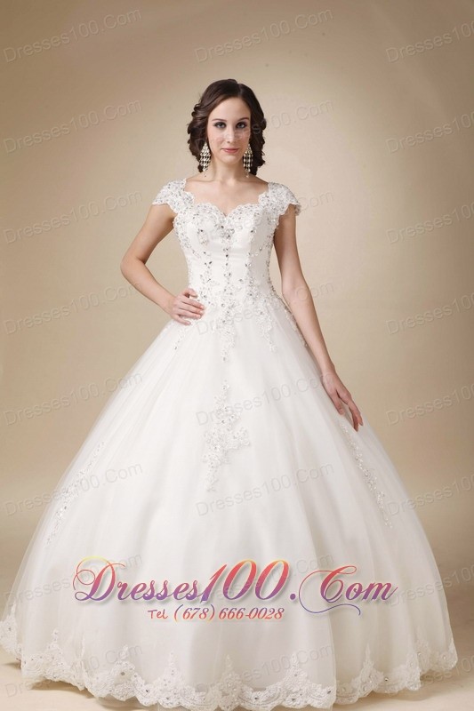 V-neck Ball Gown White Beading Wedding Dress
