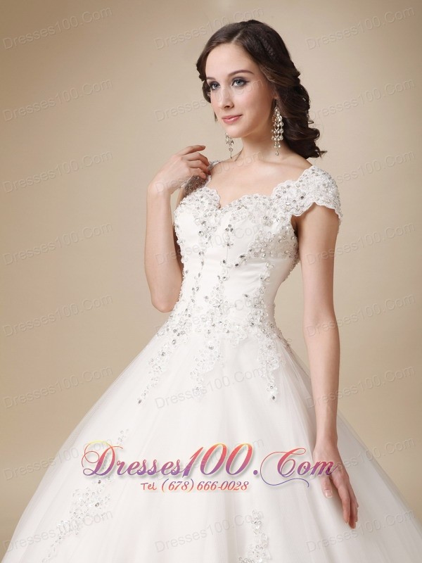 V-neck Ball Gown White Beading Wedding Dress