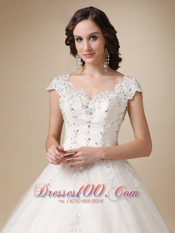V-neck Ball Gown White Beading Wedding Dress