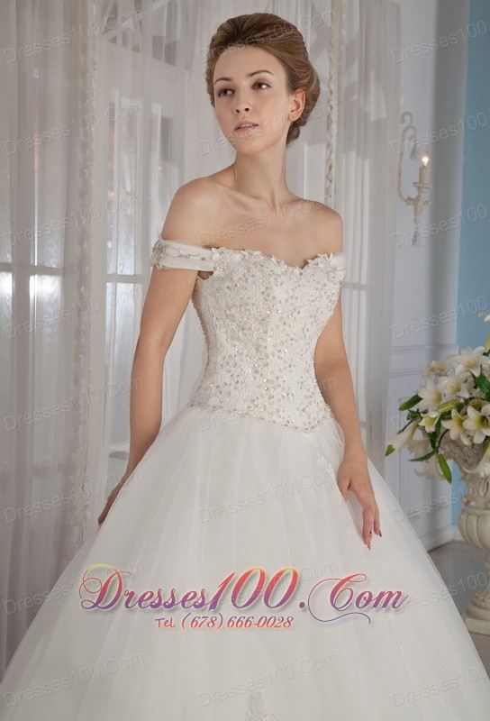 Off The Shoulder Ball Gown Beading Wedding Dress