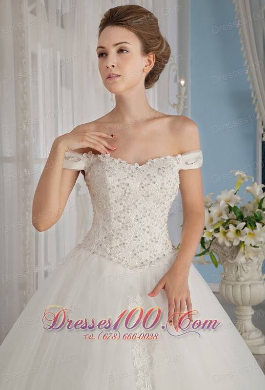 Off The Shoulder Ball Gown Beading Wedding Dress
