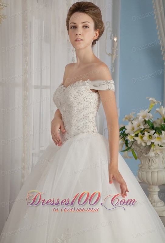 Off The Shoulder Ball Gown Beading Wedding Dress