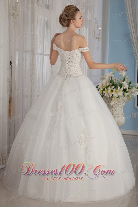 Off The Shoulder Ball Gown Beading Wedding Dress