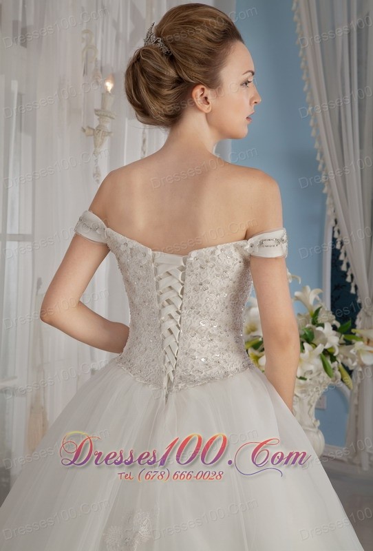 Off The Shoulder Ball Gown Beading Wedding Dress