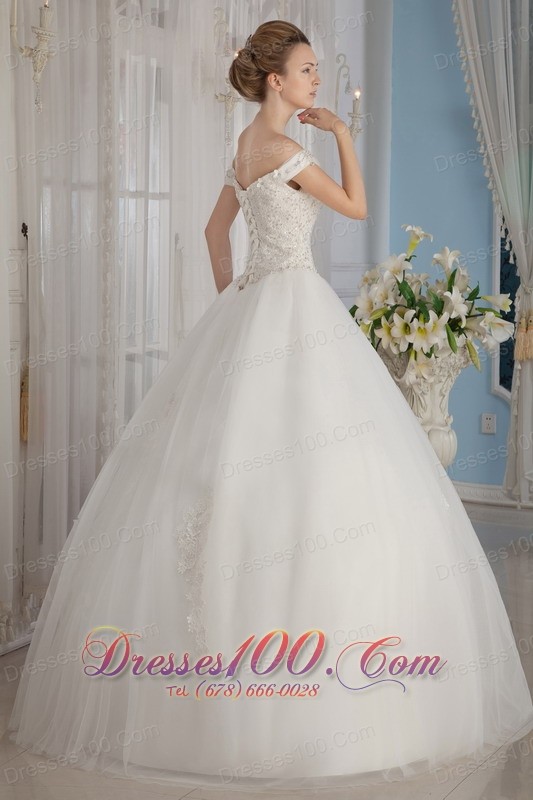 Off The Shoulder Ball Gown Beading Wedding Dress