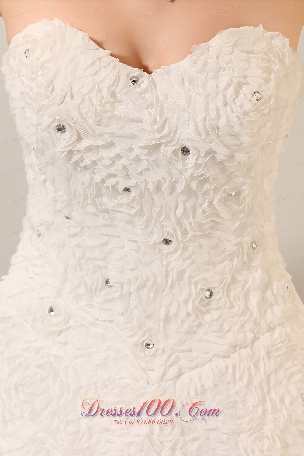 Ball Gown Beaded Wedding Dress With Rolling Flower