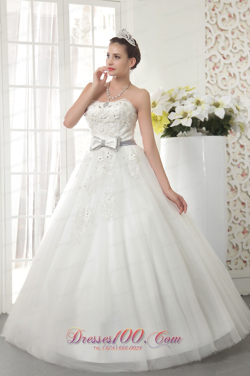 Strapless Tulle Beaded Bridal Gown Wedding Dress