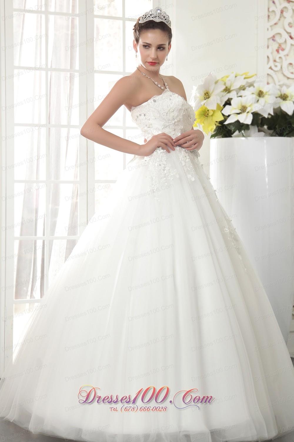 Strapless Tulle Beaded Bridal Gown Wedding Dress