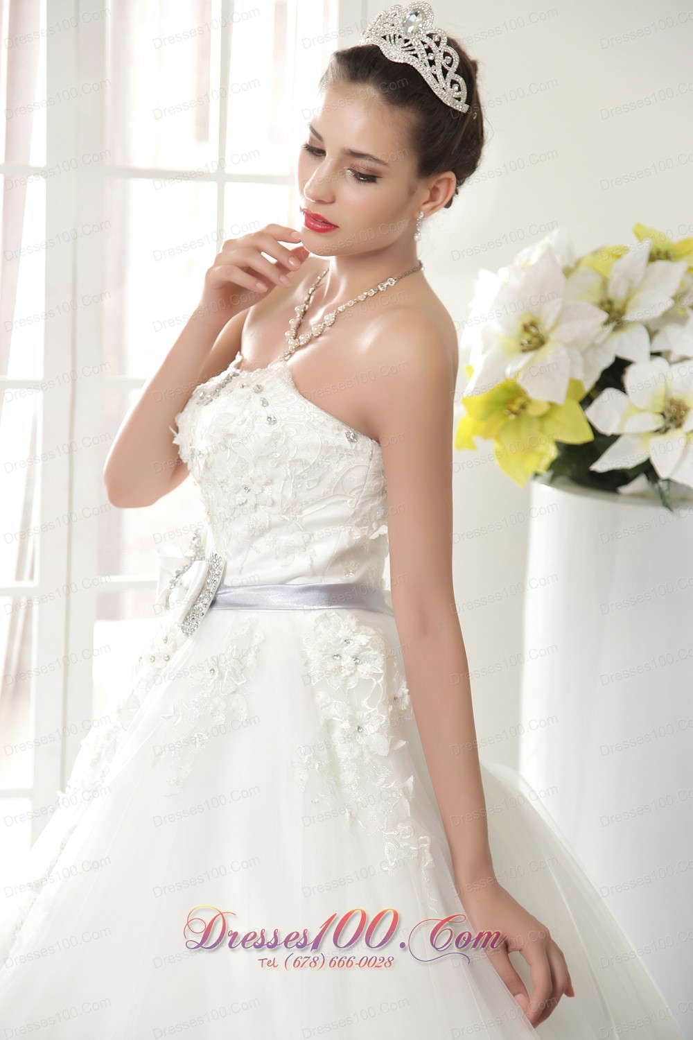 Strapless Tulle Beaded Bridal Gown Wedding Dress