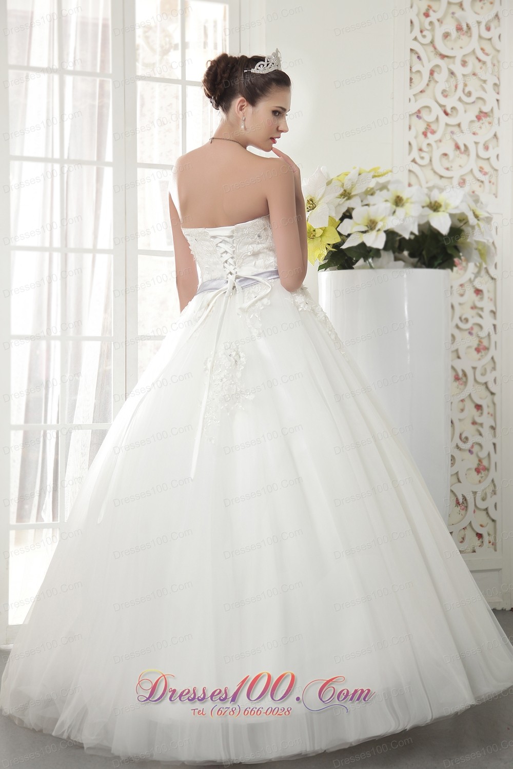 Strapless Tulle Beaded Bridal Gown Wedding Dress