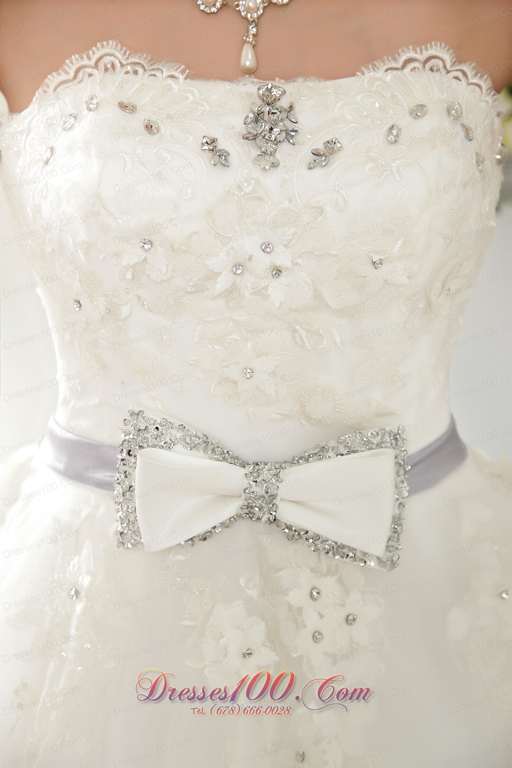 Strapless Tulle Beaded Bridal Gown Wedding Dress