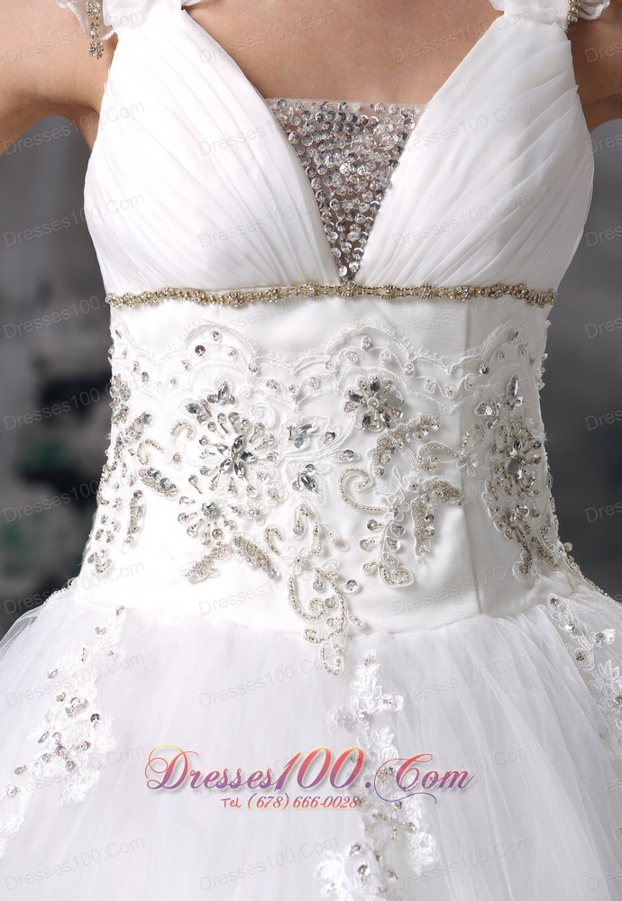 Beaded Appliques Wedding Dress With Straps
