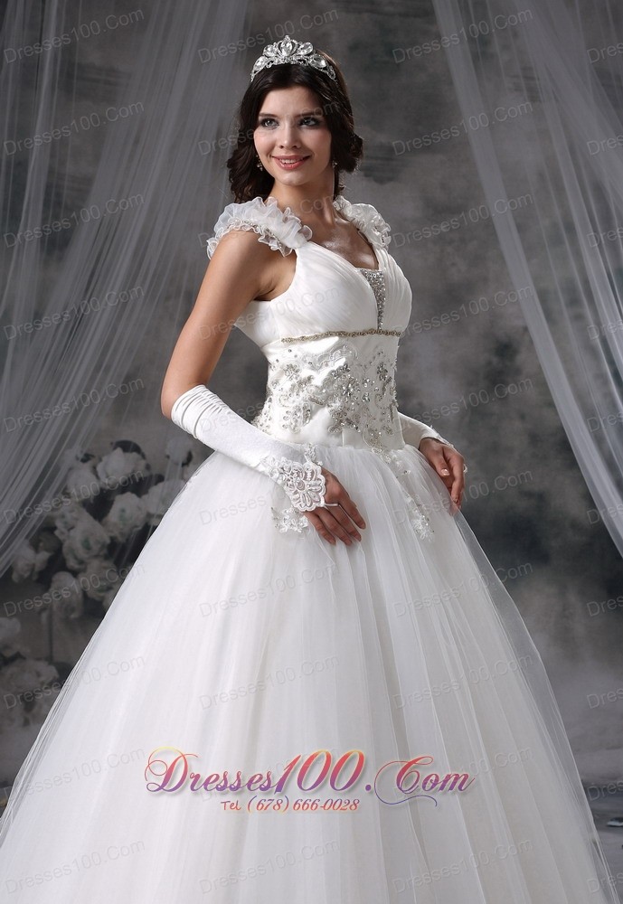Beaded Appliques Wedding Dress With Straps