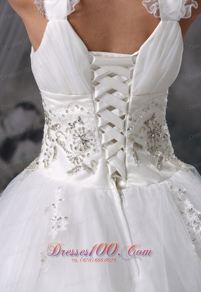 Beaded Appliques Wedding Dress With Straps