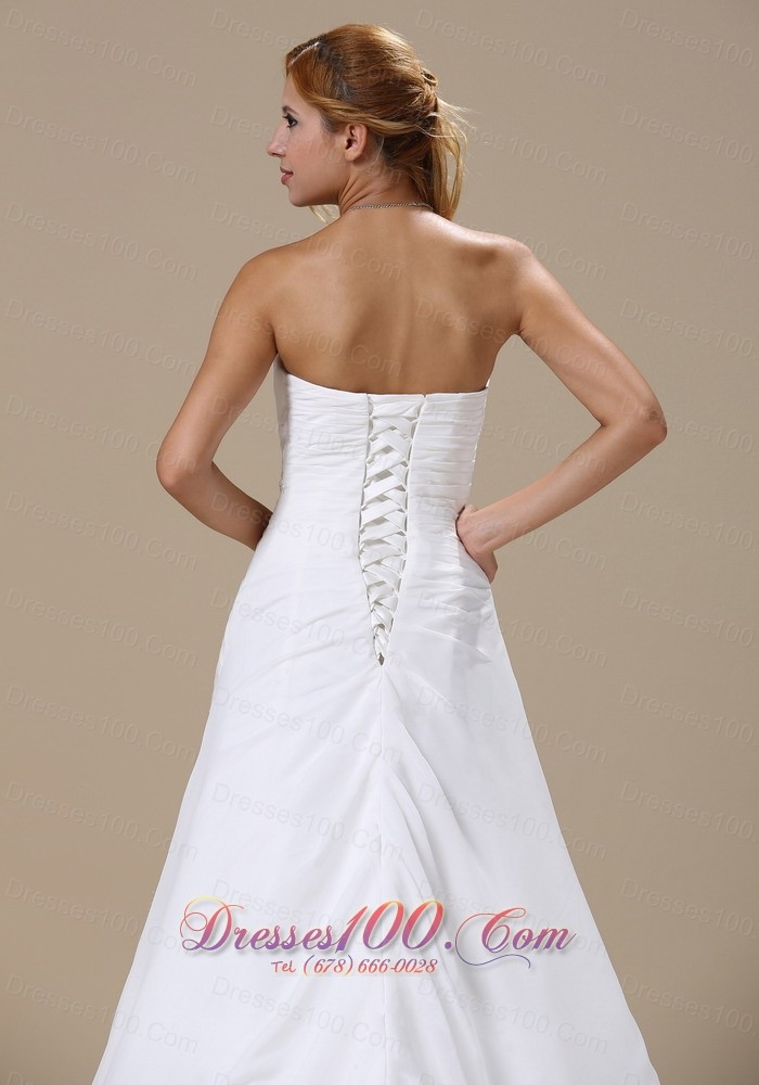 Chiffon Ruched Brush Appliques Sweetheart Wedding Dress