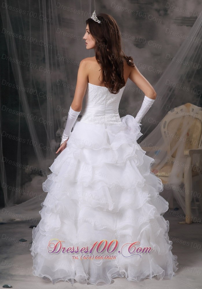 Ruffles Sweetheart Organza Wedding Dress With Gloves