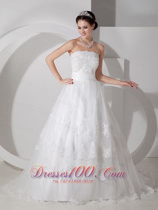 Brush Train A Line Strapless Wedding Dress Sash