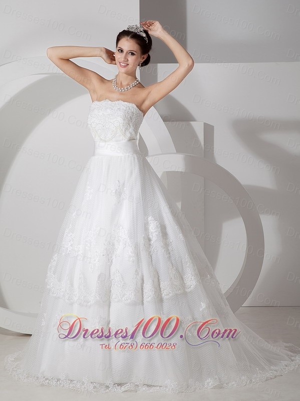 Brush Train A Line Strapless Wedding Dress Sash