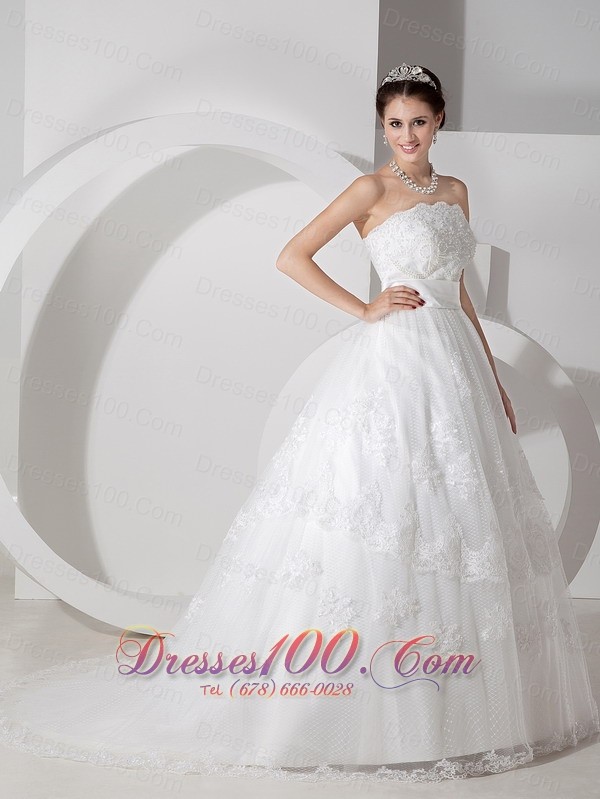 Brush Train A Line Strapless Wedding Dress Sash