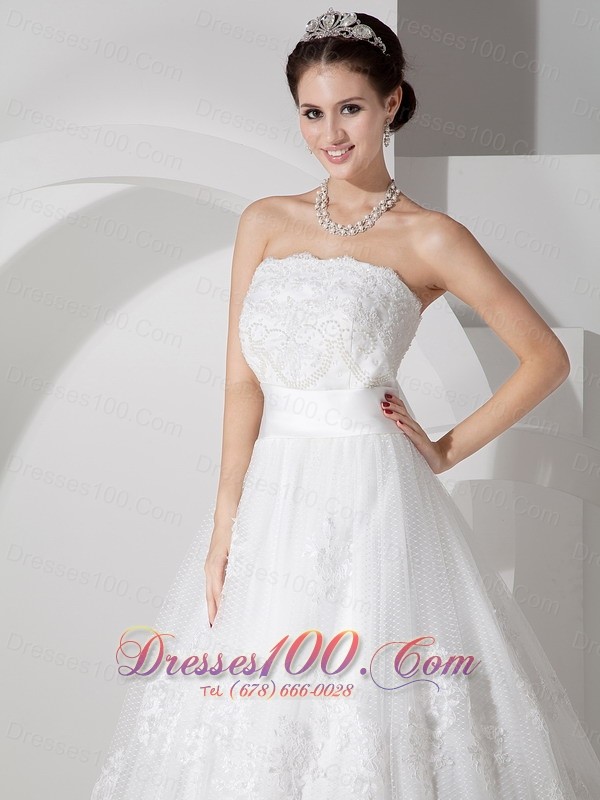 Brush Train A Line Strapless Wedding Dress Sash