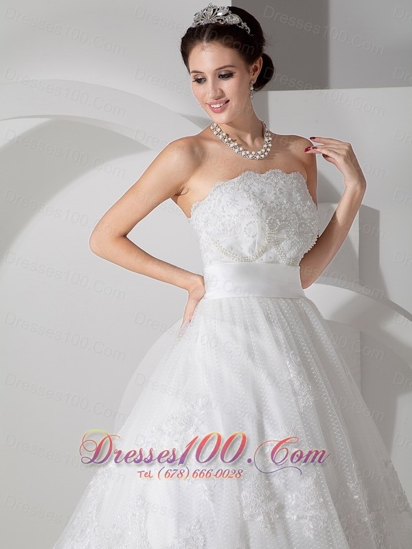Brush Train A Line Strapless Wedding Dress Sash
