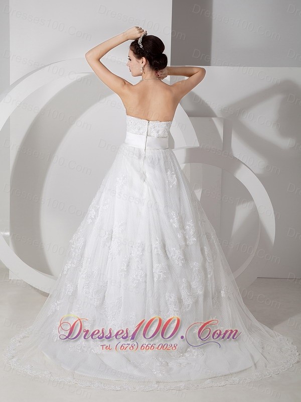 Brush Train A Line Strapless Wedding Dress Sash