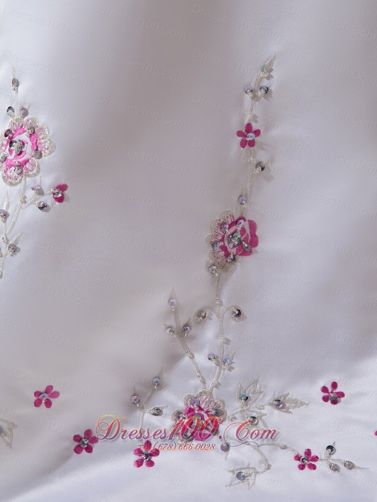 Hot Pink Embroidery Court Train Wedding Dress Colored