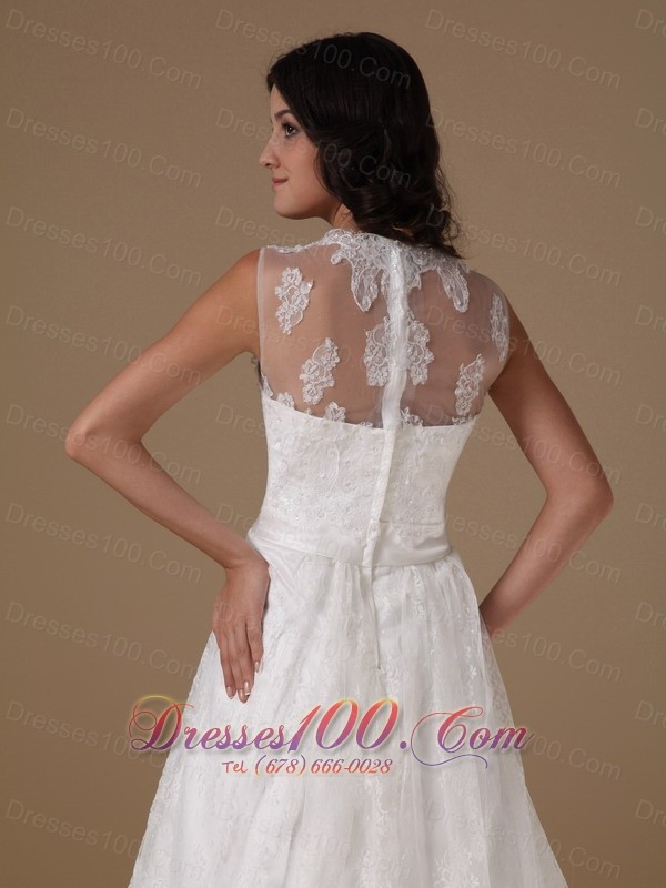 Square Lace Court Train Beaded Wedding Dress