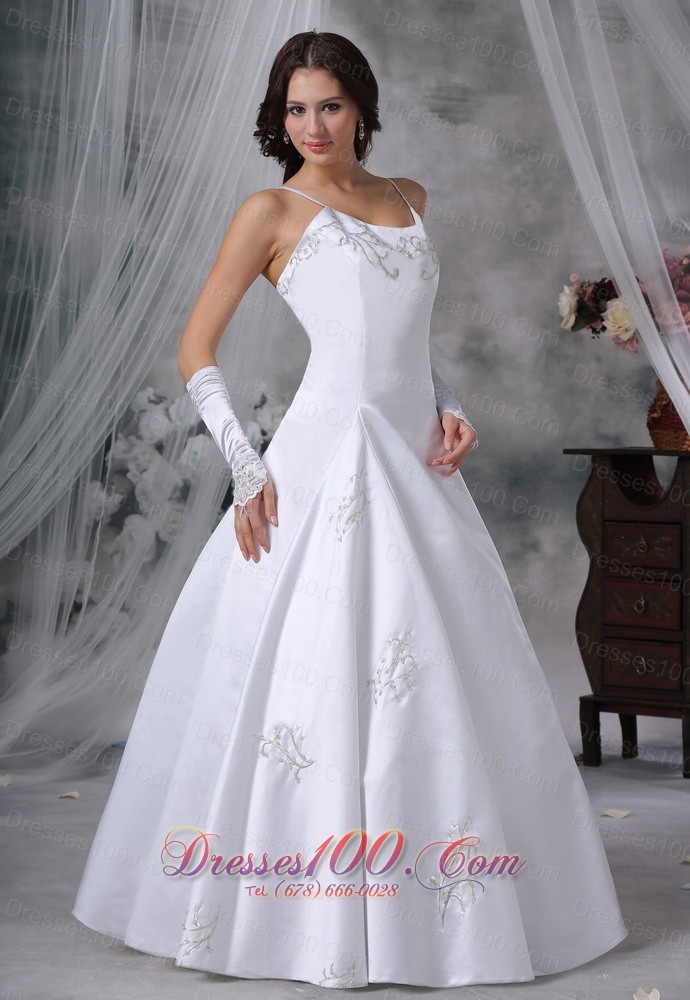 Spaghetti Straps Ball Gown Embroidery Wedding Dress